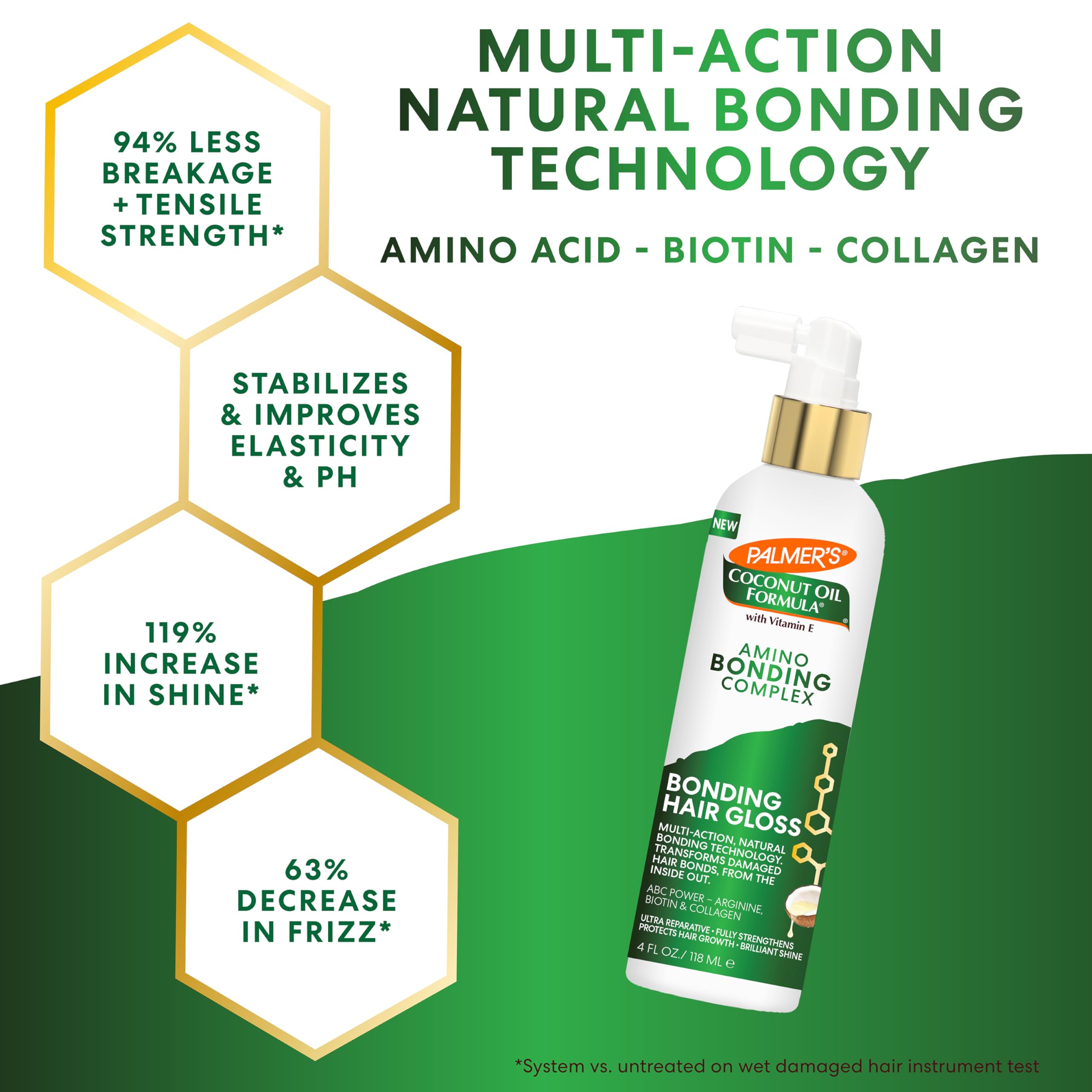 Palmer's Amino Bonding Complex Hair Gloss, Hair Shine Spray with Coconut Oil & Vitamin E, Hydrating, Heat Protectant, Anti Frizz, Adds Shine & Protects Hair Growth, All Hair Types, 4 fl. oz